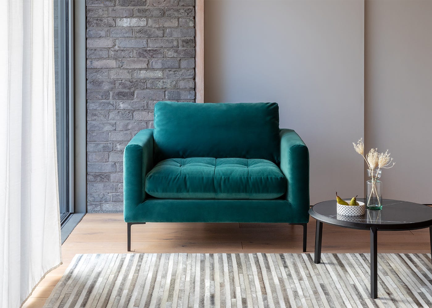 Heal's Eton Loveseat Smart Velvet Petrol Black Feet 2