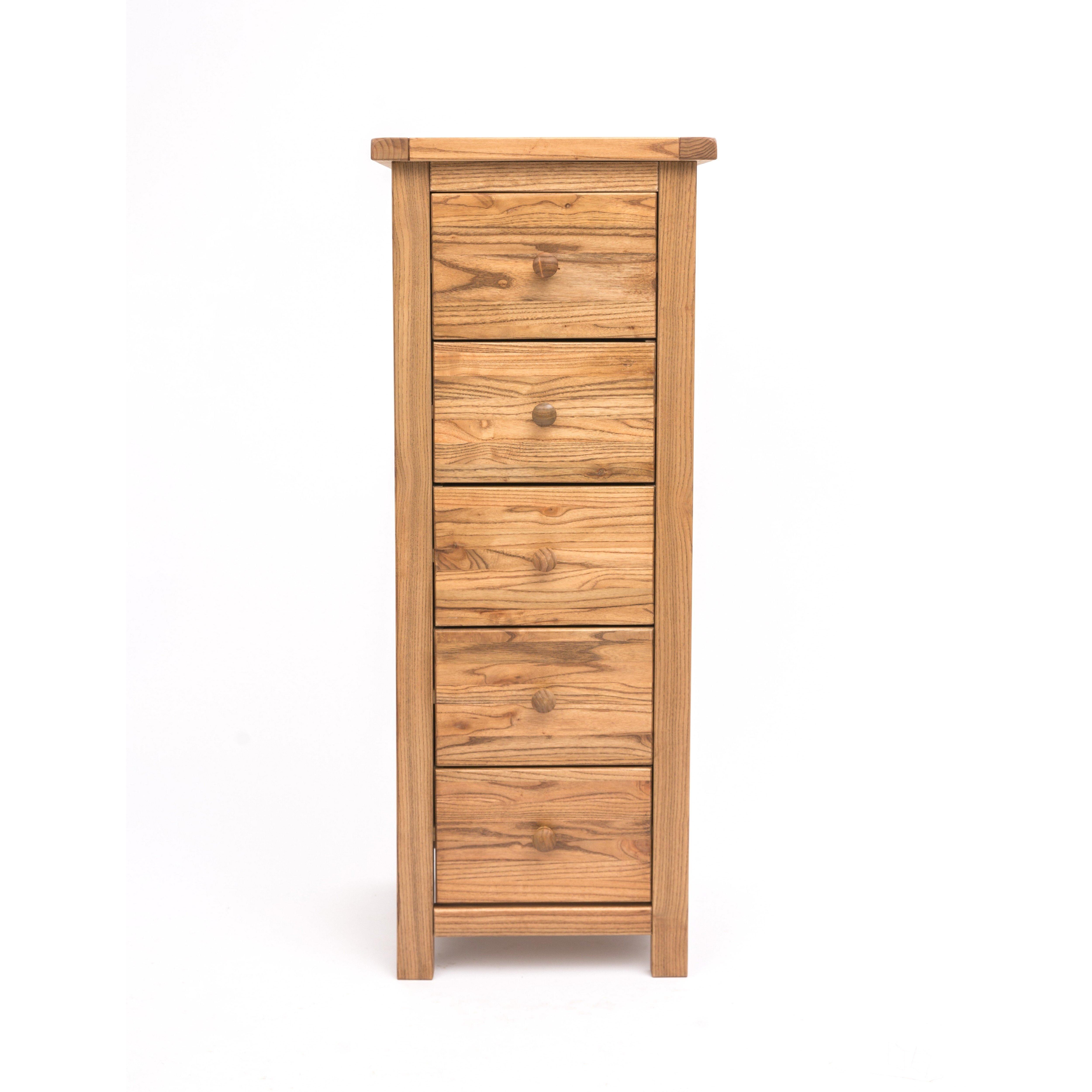 Cabinet Bits Trivento 5 Drawer Narrow Chest of Drawers Wood Knob in Natural