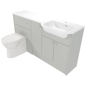 Deccado Benham Whisper Grey Right Hand 1500mm Fitted Vanity & Toilet Pan Unit Combination with Right Hand Basin