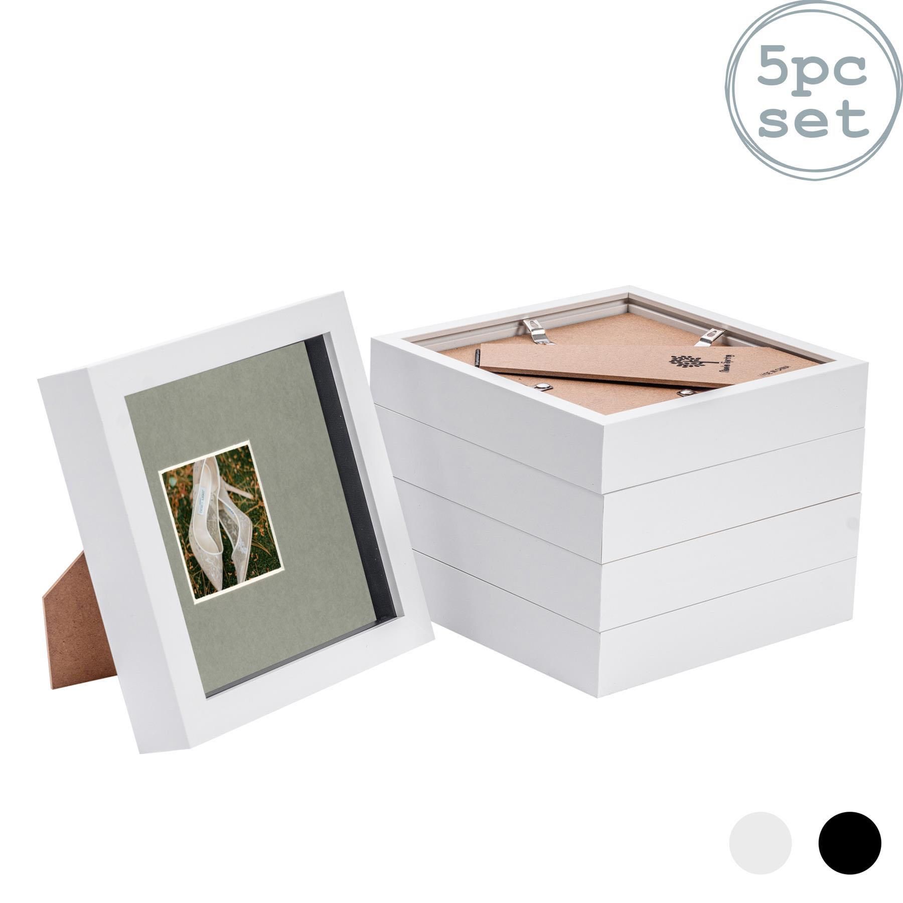 Nicola Spring 3D Box Photo Frames - 6 x 6" with 2 x 2" Mount - White Mount - Pack of 5