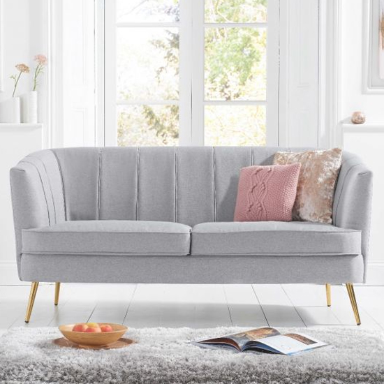 Lucite Linen Fabric Upholstered 3 Seater Sofa In Grey