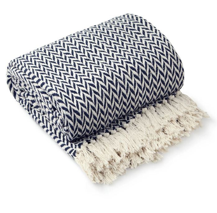 New Edge Blinds Chevron Collection Cotton Throw in Blue