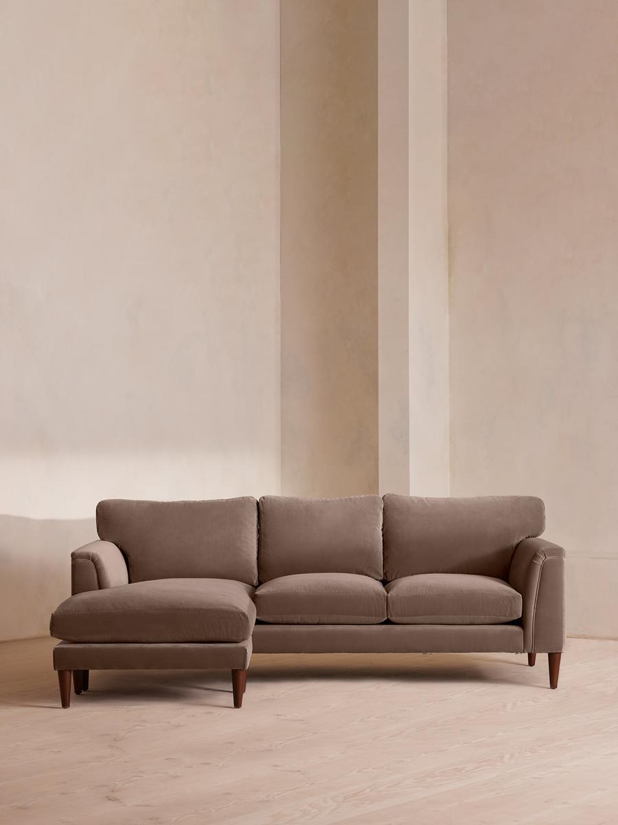 Reya Chaise-end Sofa, Velvet, Taupe
