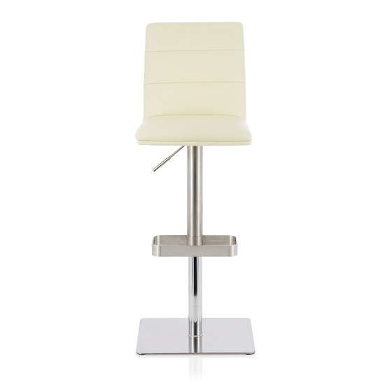 Aerith Bar Stool In Cream Faux Leather And Stainless Steel Base
