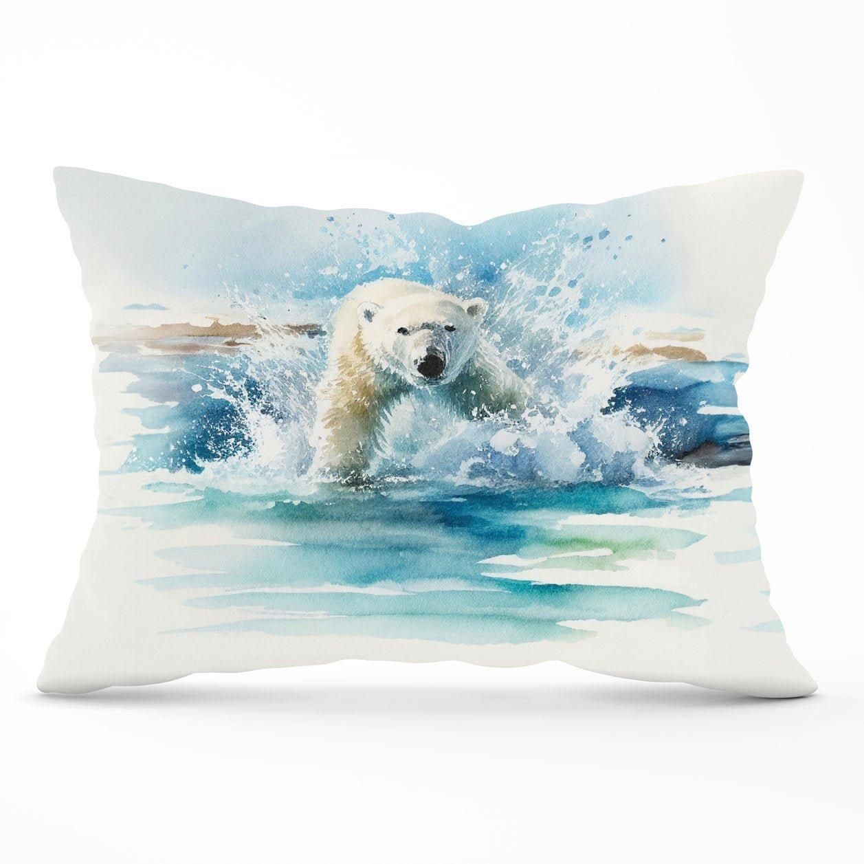 Warren Reed - Designer Hunting Polar Bear Watercolour Cushions in Brown