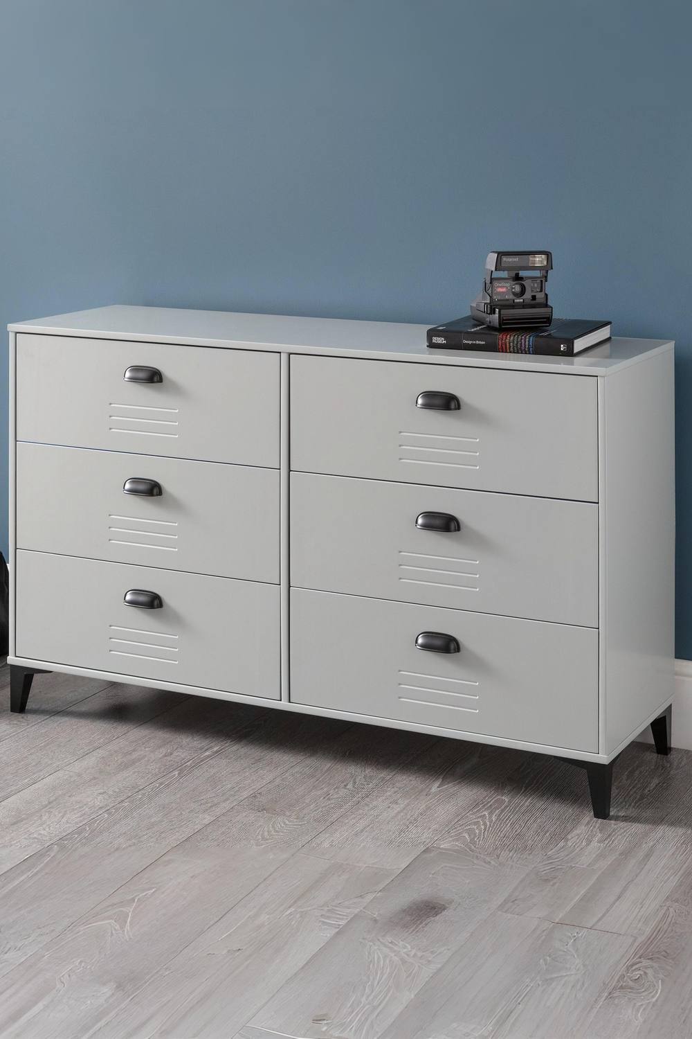 Julian Bowen Lakers Locker Style 6 Drawer Wide Chest in Grey