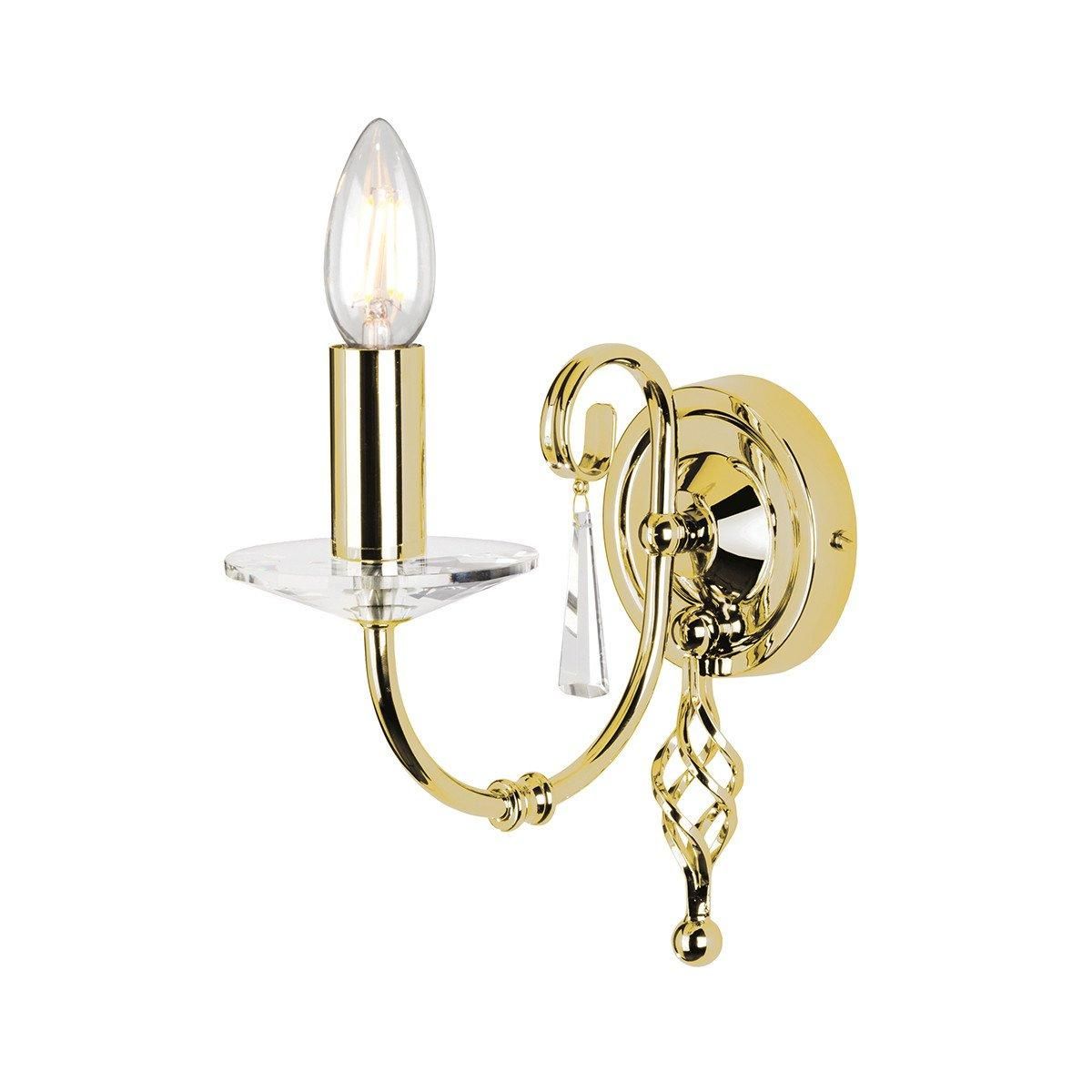 Netlighting Aegean 1 Light Indoor Candle Wall Light Polished Brass E14 in Yellow