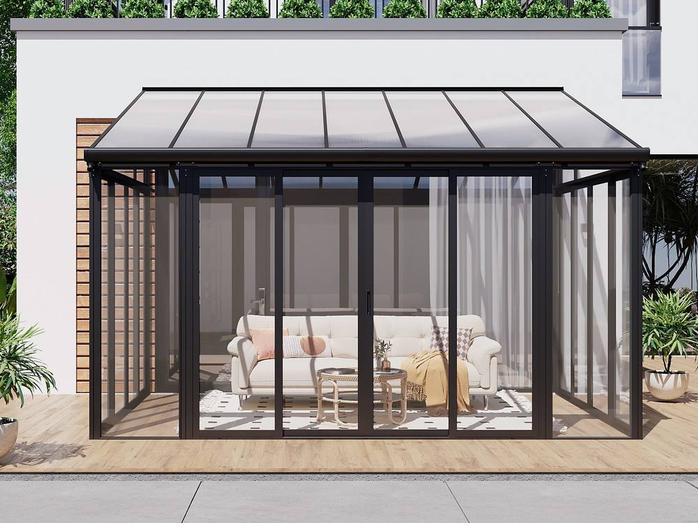 Vente-unique Aluminium & Polycarbonate Veranda With UV Protection - 12, 5 M² in Dark Grey
