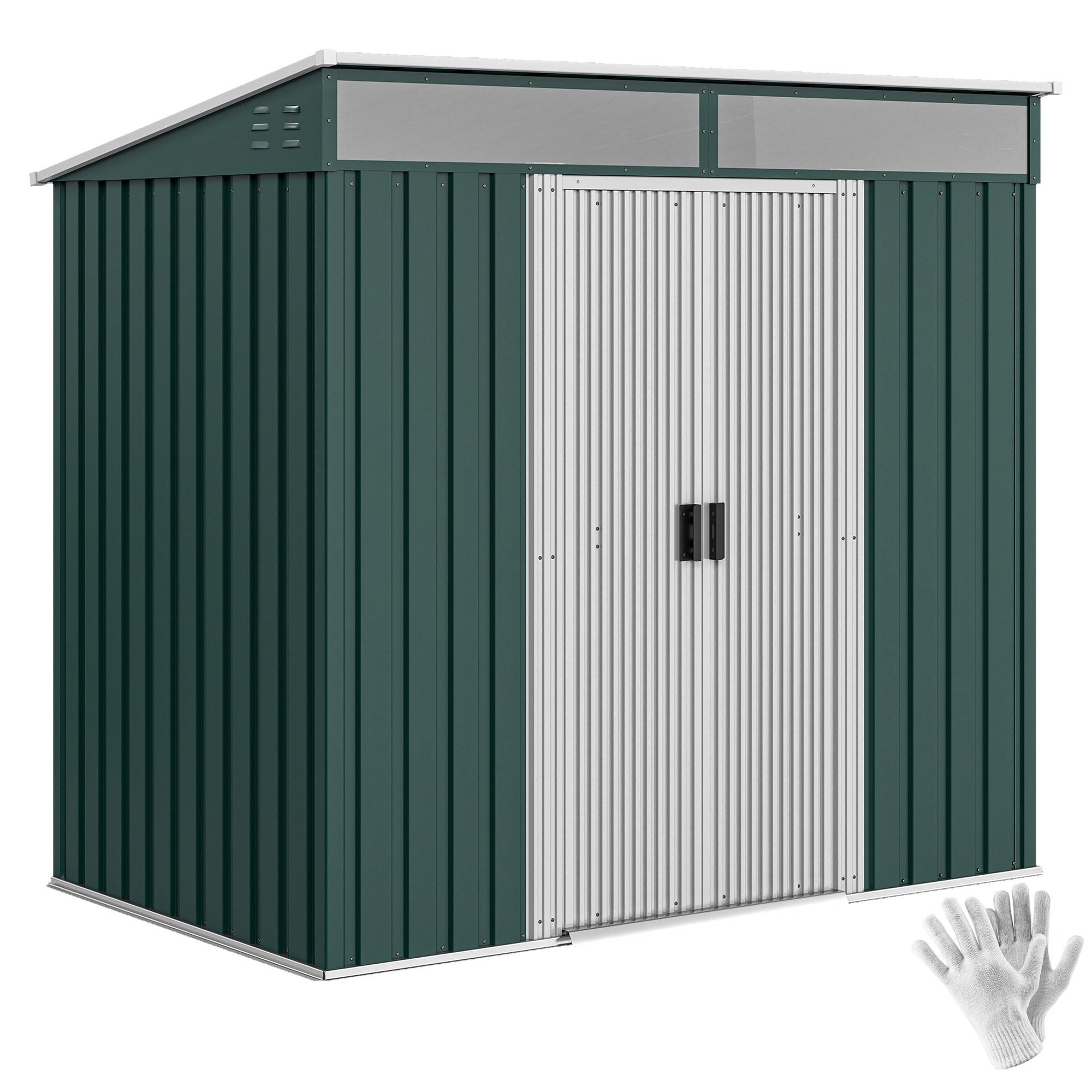 OUTSUNNY 6.5x4FT Garden Shed w/ Foundation Lockable Metal Tool Shed in Green 2