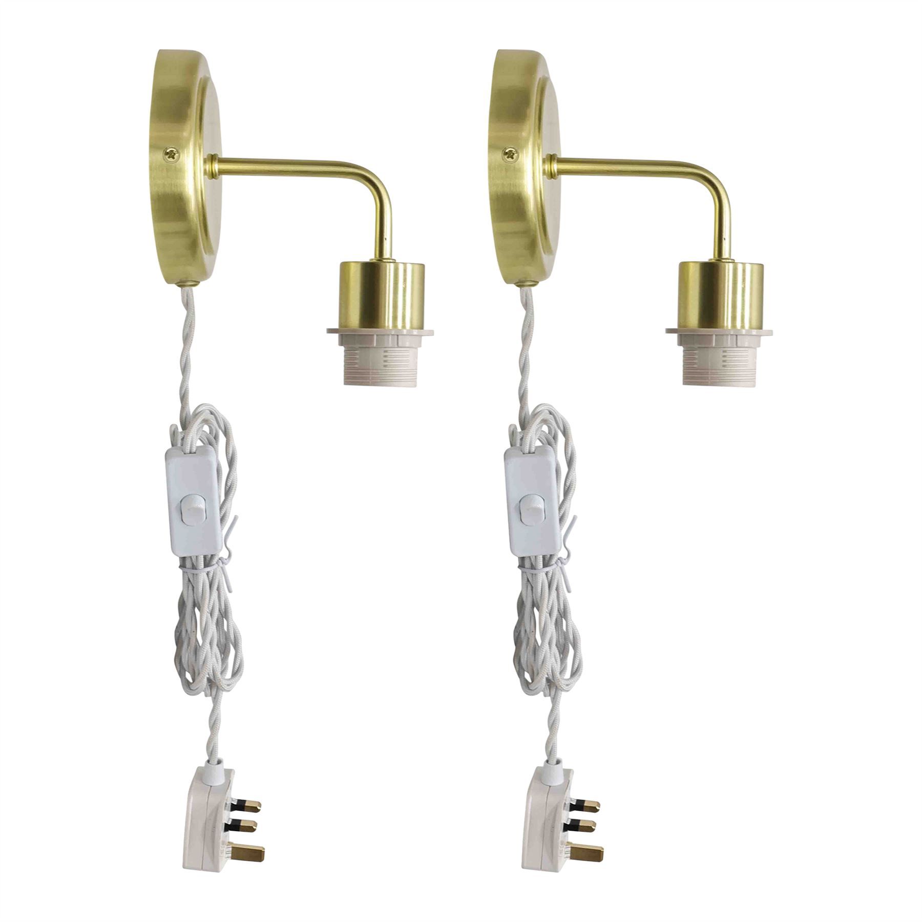 First Choice Lighting Set of 2 Toby - Satin Brass Plug in Wall Light Fittings Only in Gold