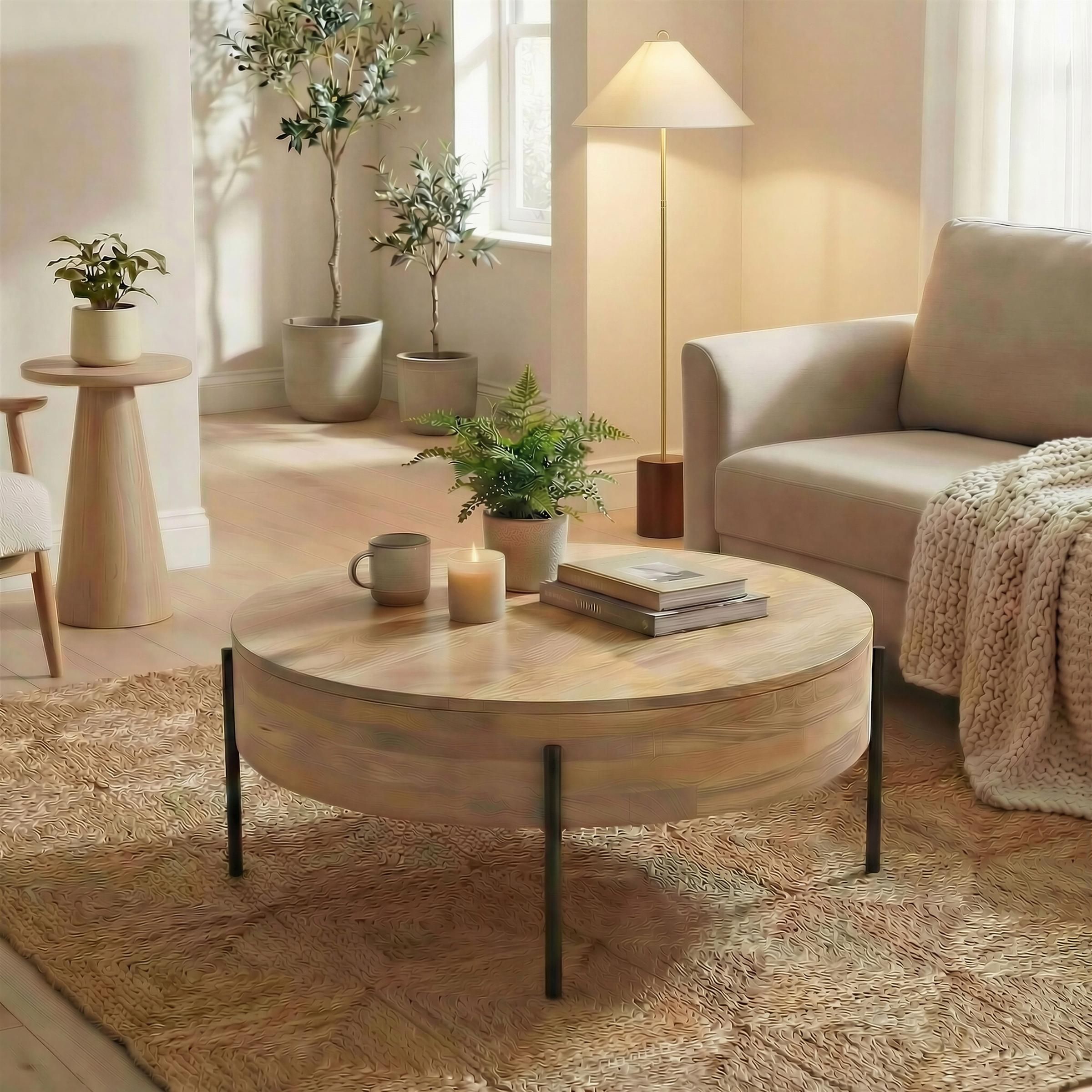 FurnitureboxUK Rohan Round Solid Acacia Wood Coffee Table in Brown