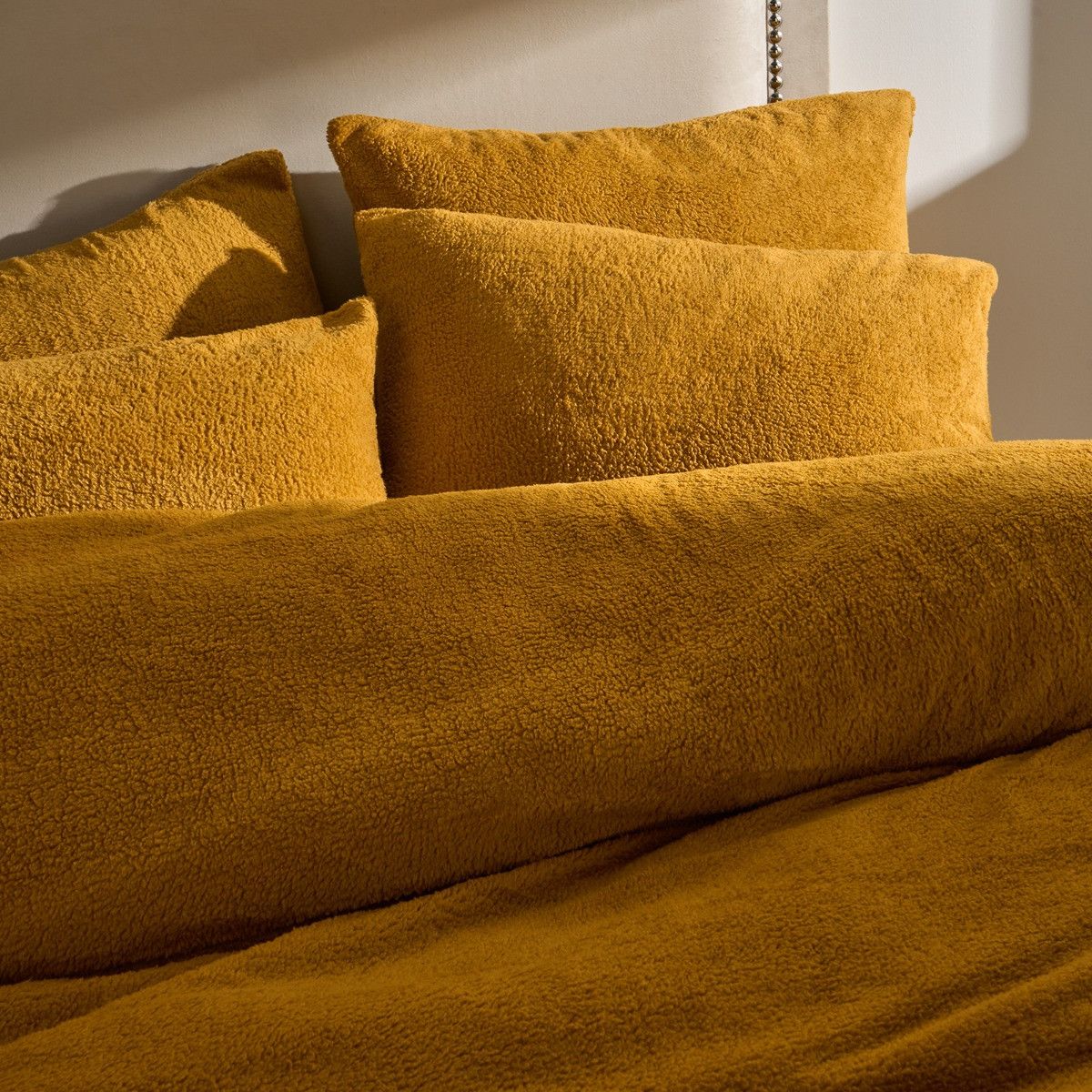 OHS 2 Pack Thermal Teddy Fleece Pillowcase Cover in Bright Yellow