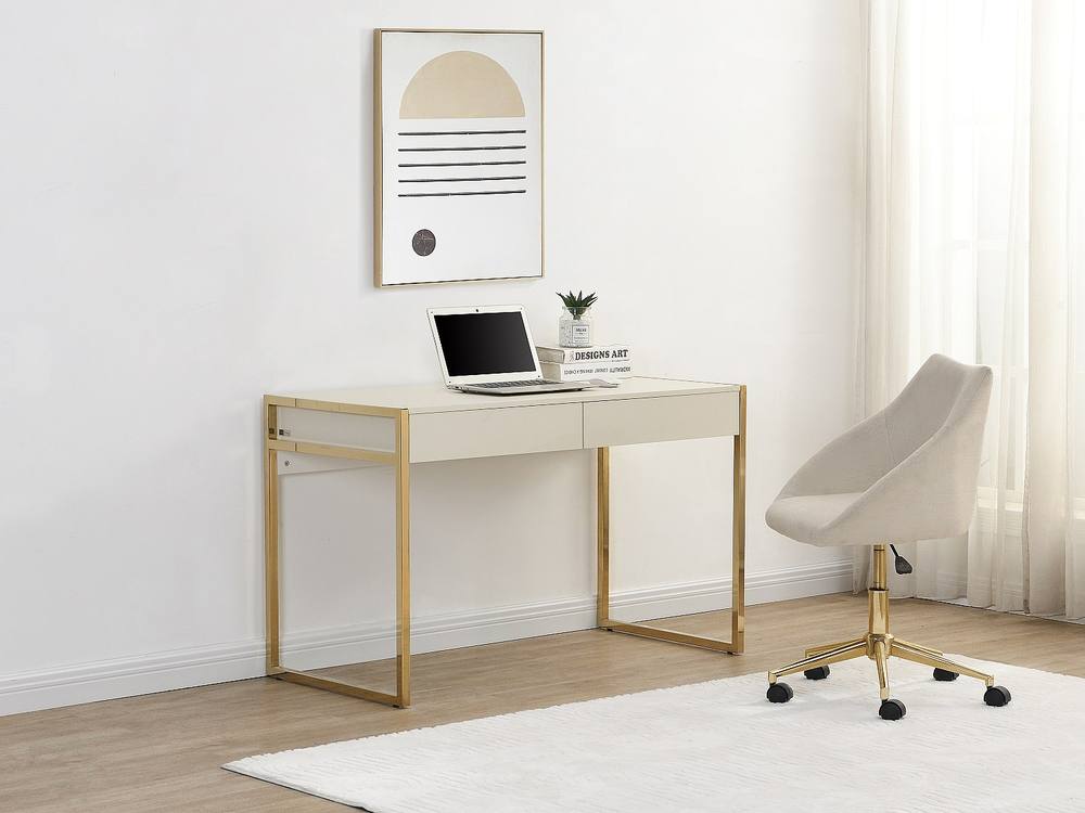 Vente-unique Desk With 2 Drawers - MDF & Metal - Beige & Gold - MASON