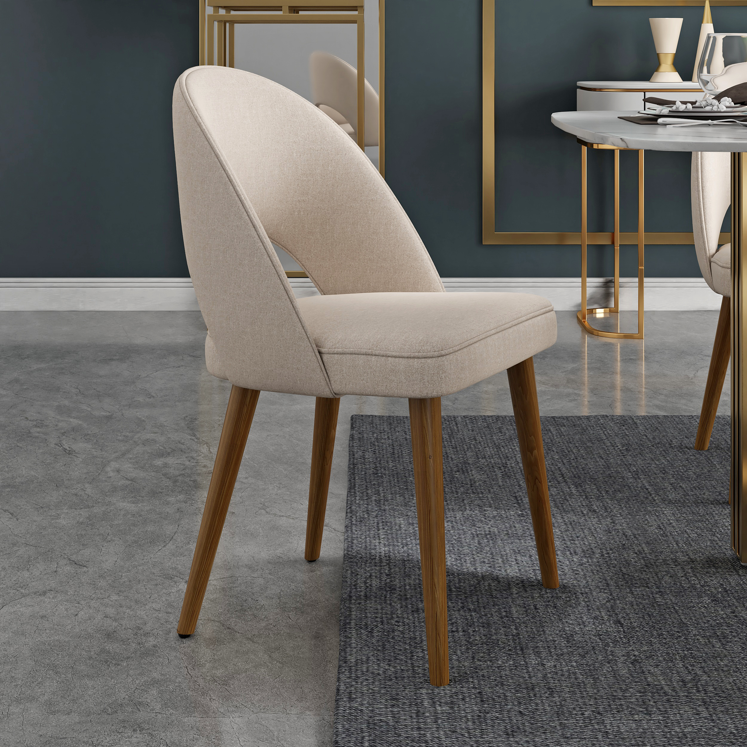 4-Pieces Modern Dining Chairs Cotton and Linen Upholstery Sand