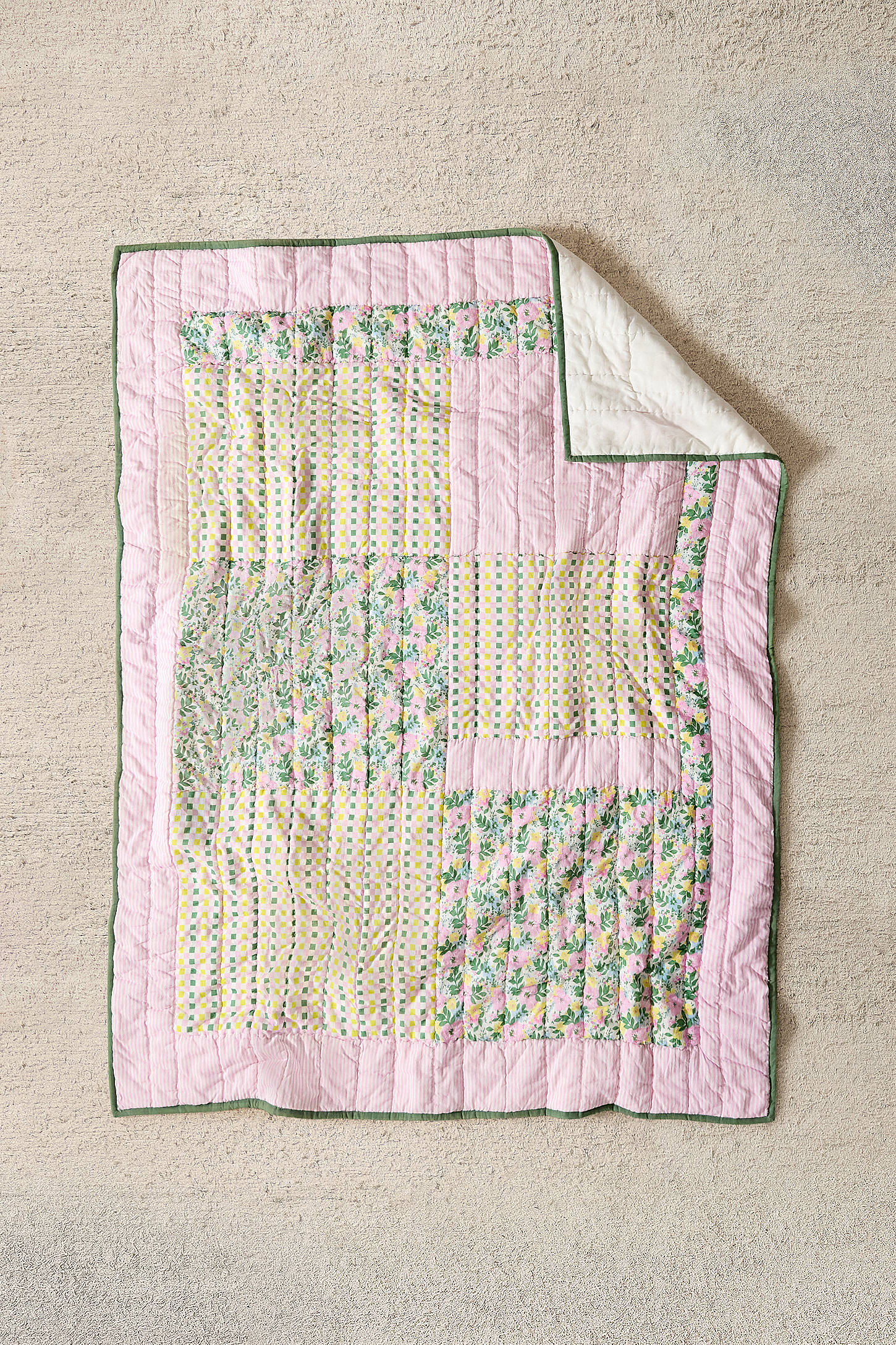 Pink & Green Patchwork Quilted Throw