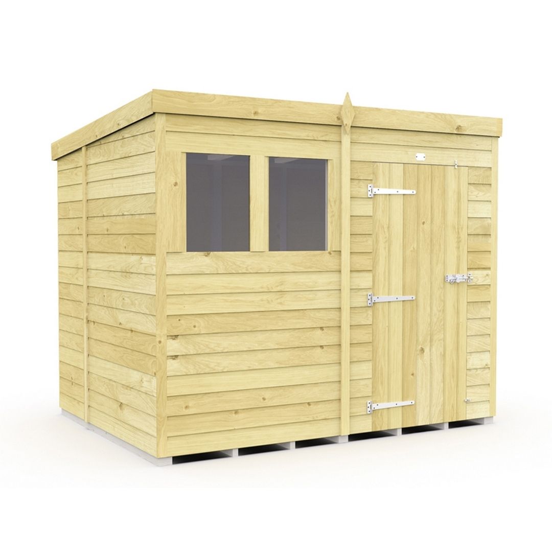 Buttercup Farm 8 x 7 Feet Pent Shed - Single Door W/ Windows - L214 x W243 x H201 cm in Brown