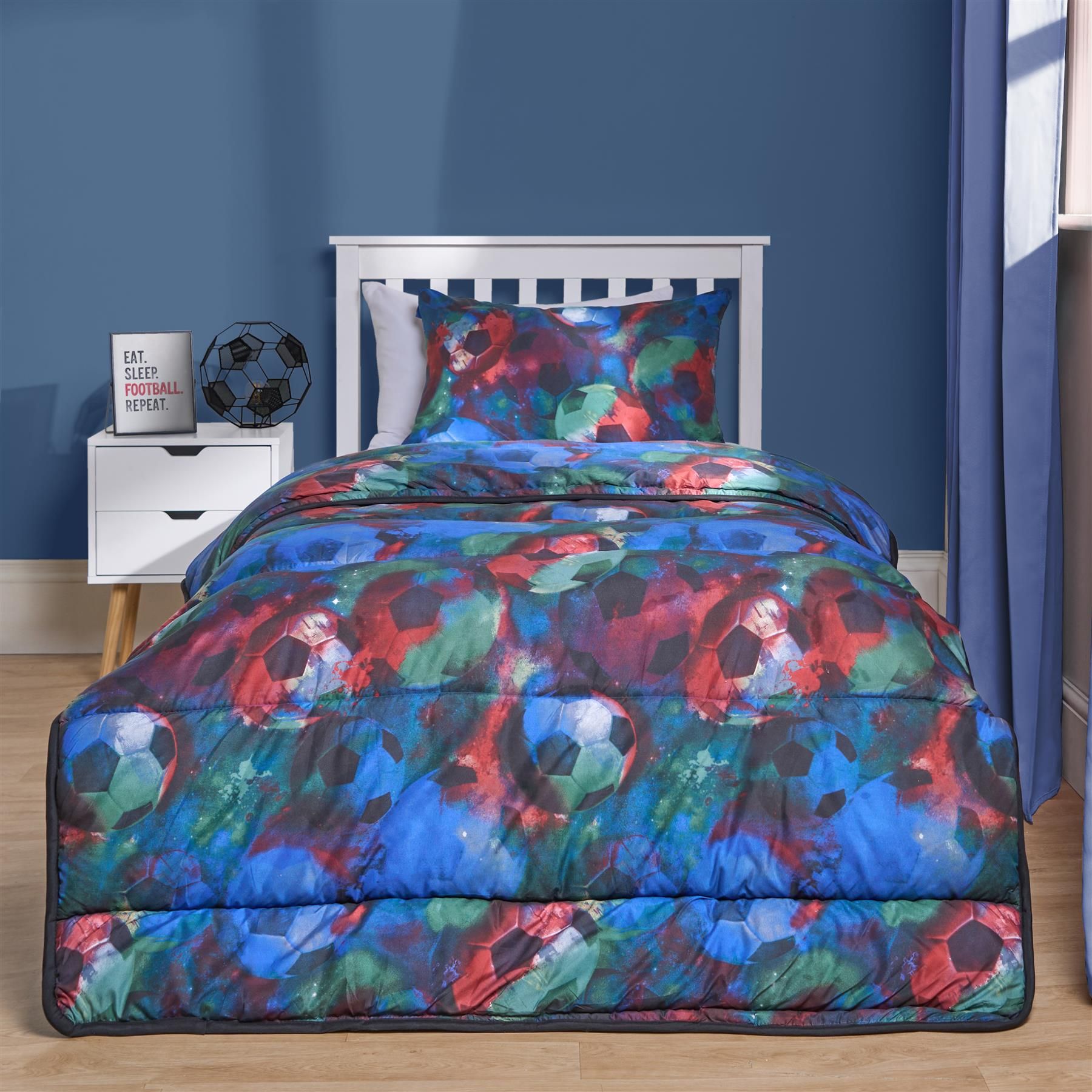 OHS Football Coverless 10.5 Tog Duvet Pillowcase Quilted Set Bed Cover in Dark Navy