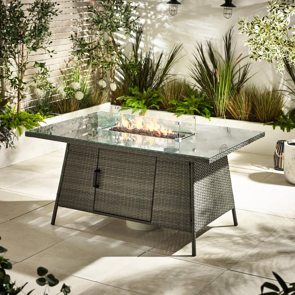 FurnitureboxUK Marbella Rattan 6 Seat Garden Dining Table + Firepit in Grey