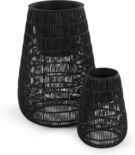 Nadda Set Of Two Tall Polyrattan Plant Stands, Black
