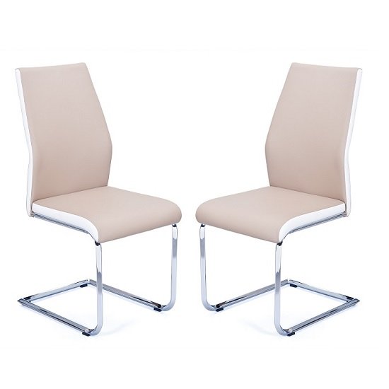 Marine Dining Chairs In Beige And White PU Leather In A Pair