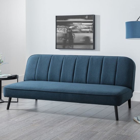 Mckees Curved Back Linen Upholstered Sofabed In Blue
