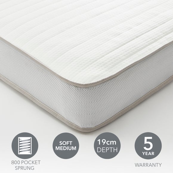 Dunelm Rolled Memory Foam 800 Pocket Sprung Hybrid Mattress, 19cm