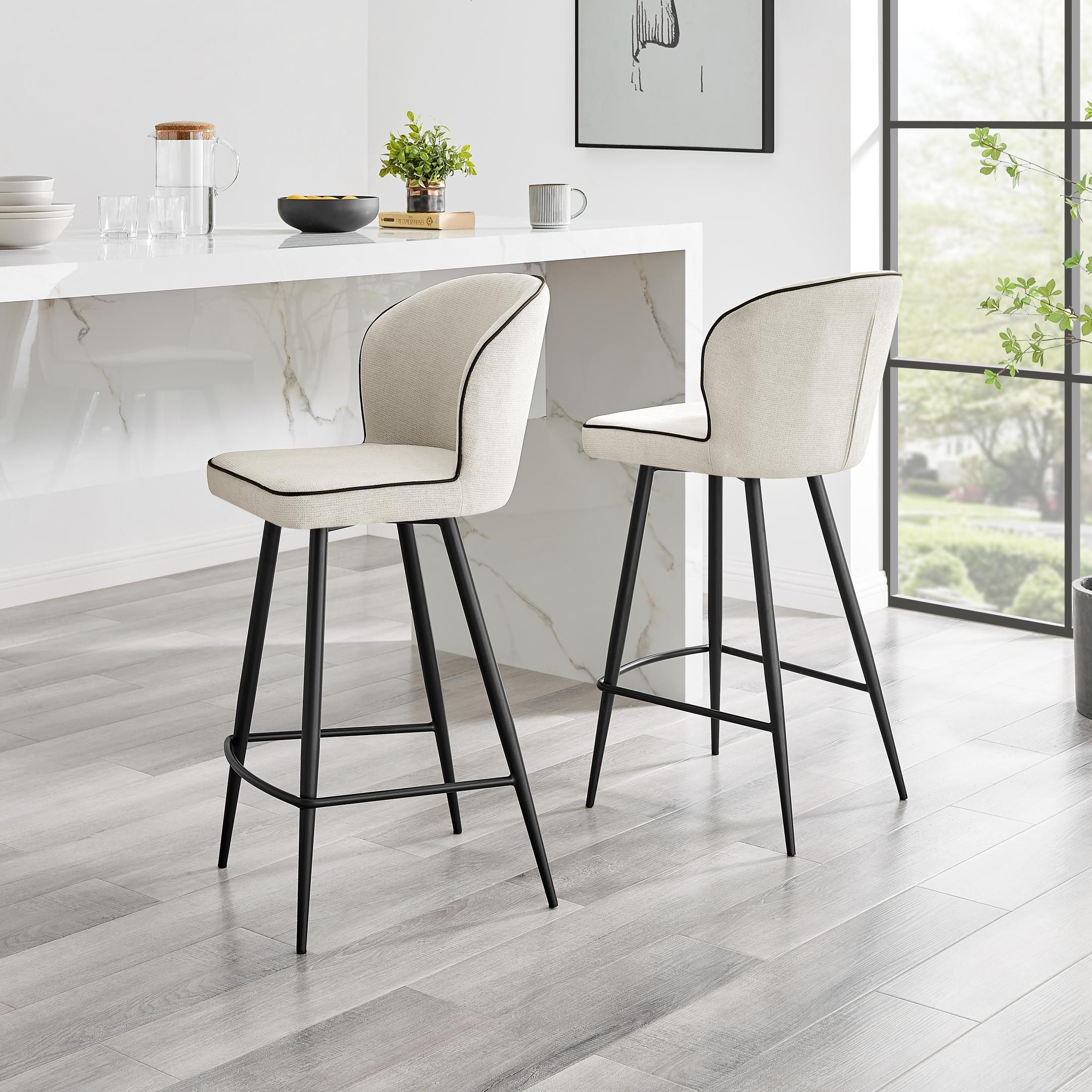 FurnitureboxUK Catriona Fabric Counter Stools Set of 2 in Cream