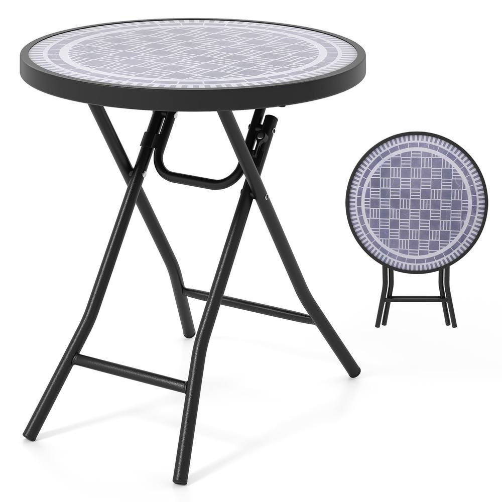 Costway Folding Glass Table Portable Patio Coffee Table w/Footpads-Grey in Grey