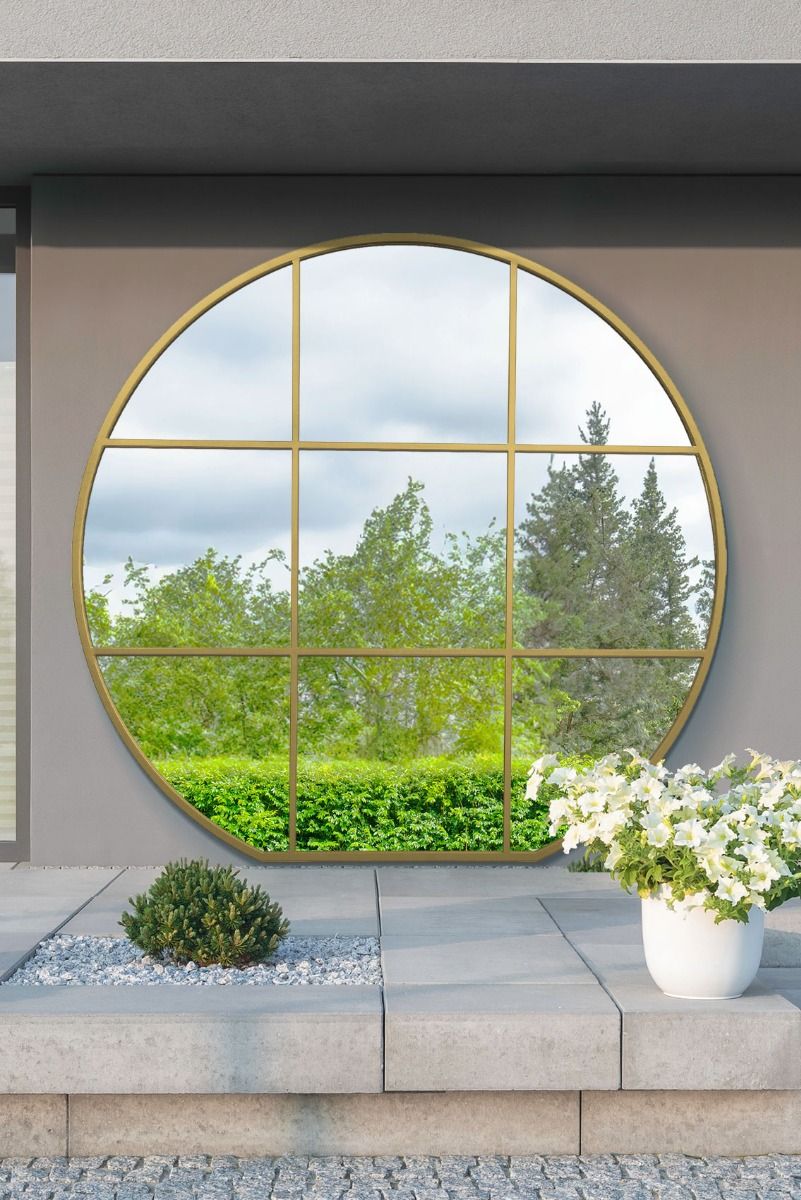 MirrorOutlet Gold Framed Flat Bottom Circular Garden Wall Mirror (189CM X 180CM)