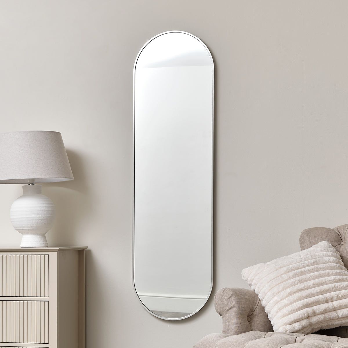 Melody Maison Silver Oval Framed Wall Mirror 140cm X 40cm