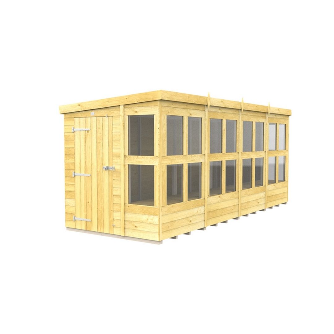 Buttercup Farm 16 x 6 Feet Pent Potting Shed - Wood - L178 x W474 x H201 cm in Brown