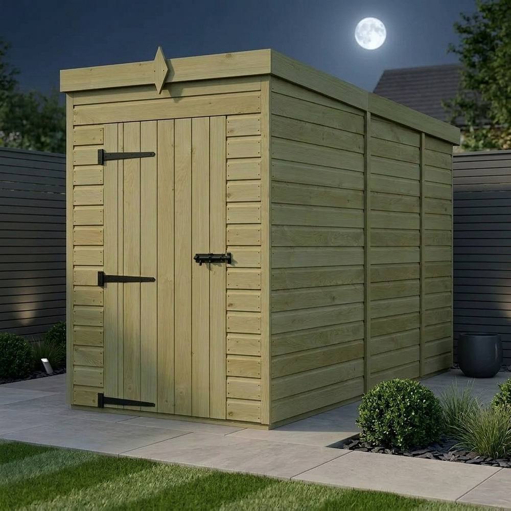 Buttercup Farm 4ft x 9ft Pent Garden Shed Single Door No Windows - Timber in Brown 3