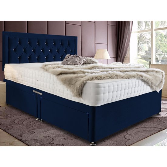 Lasso Plush Velvet Divan Small Double Bed In Blue