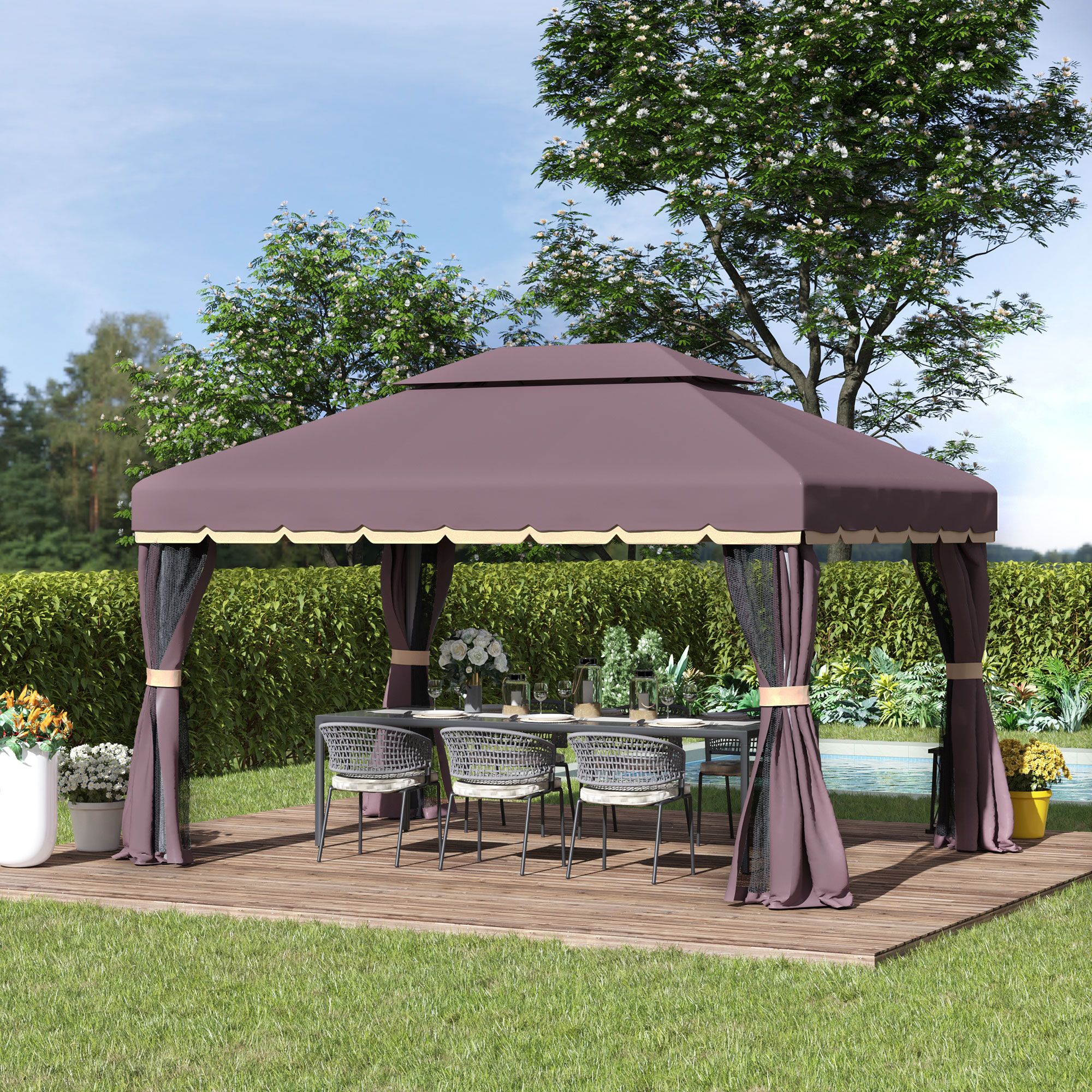 OUTSUNNY 3m x 3.6m Aluminium Gazebo Canopy Patio Marquee Party Tent in Chocolate