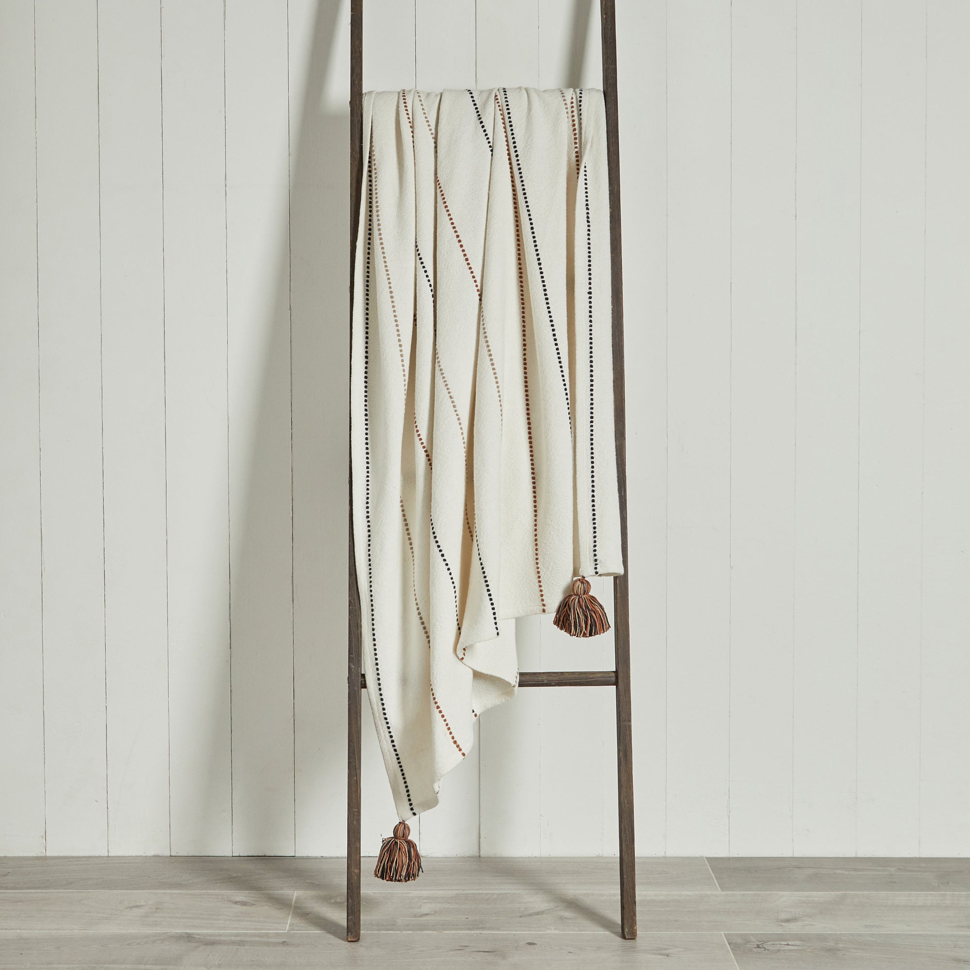 Farah Global Stripe 130cm x 180cm Throw Beige, White and Black