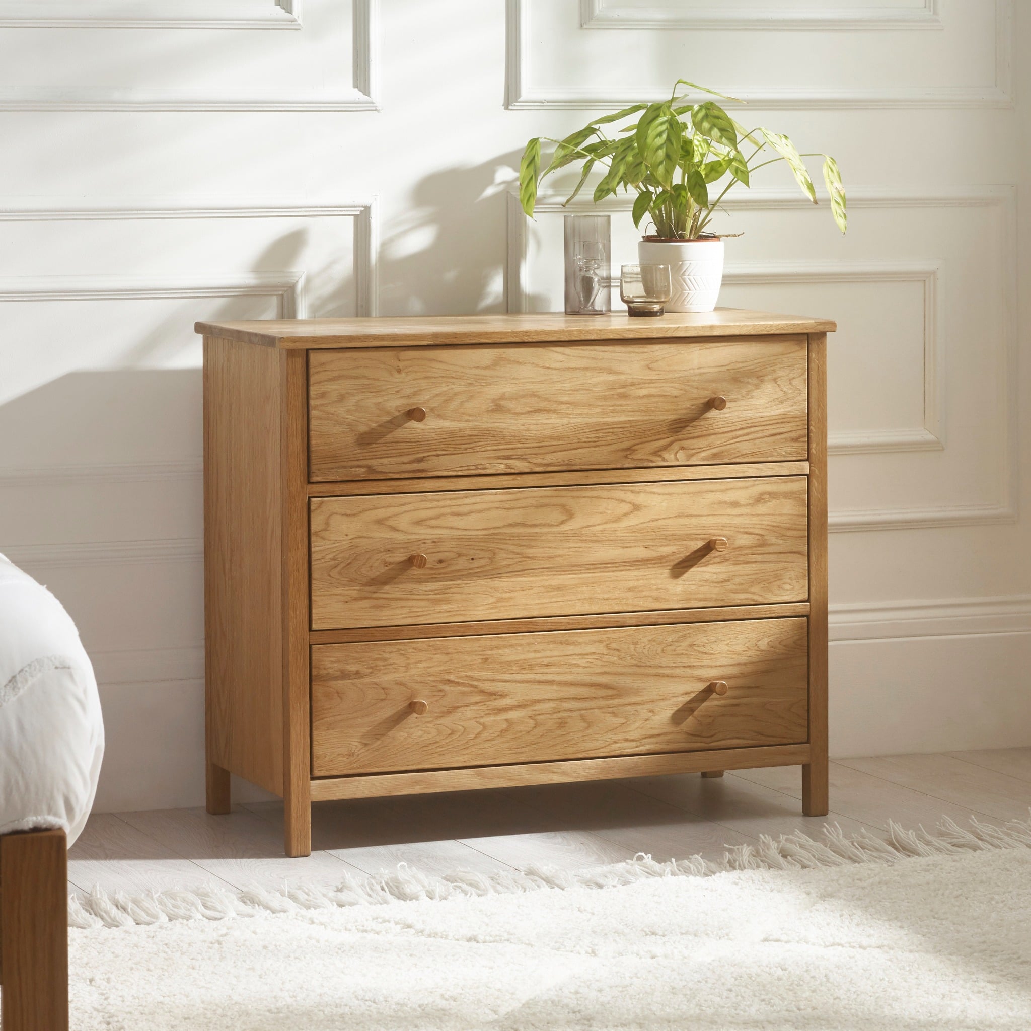 Coxmoor – 3-Drawer Chest of Drawers – Oak – Wooden - Happy Beds