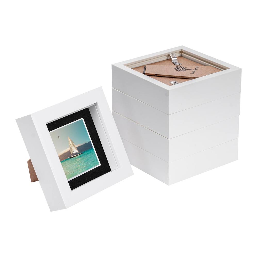 Nicola Spring 4" x 4" White 3D Box Photo Frames - 2" x 2" Mount - Pack of 5 in Black