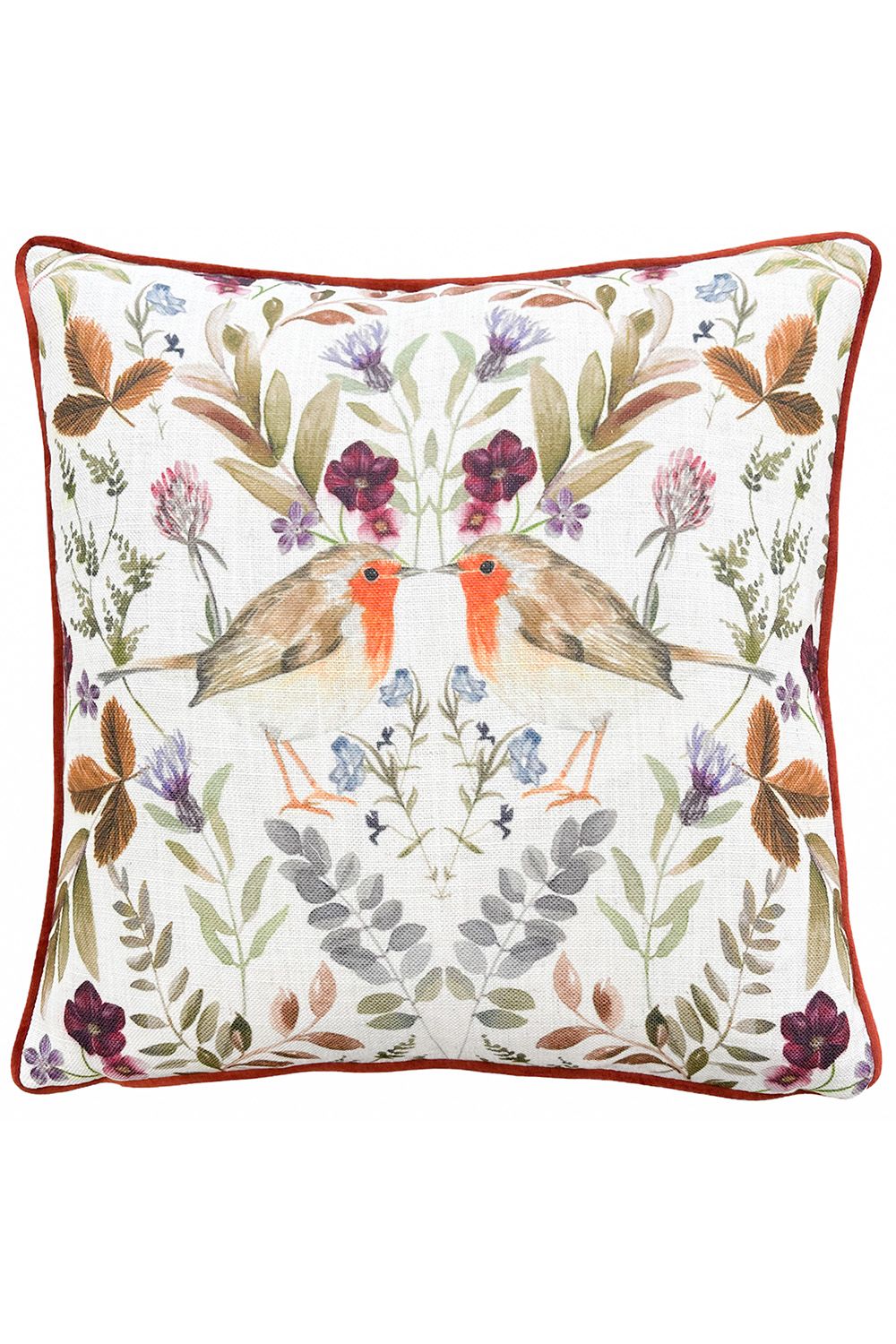 Evans Lichfield Mirrored Robin Watercolour Printed Piped Cushion in Orange