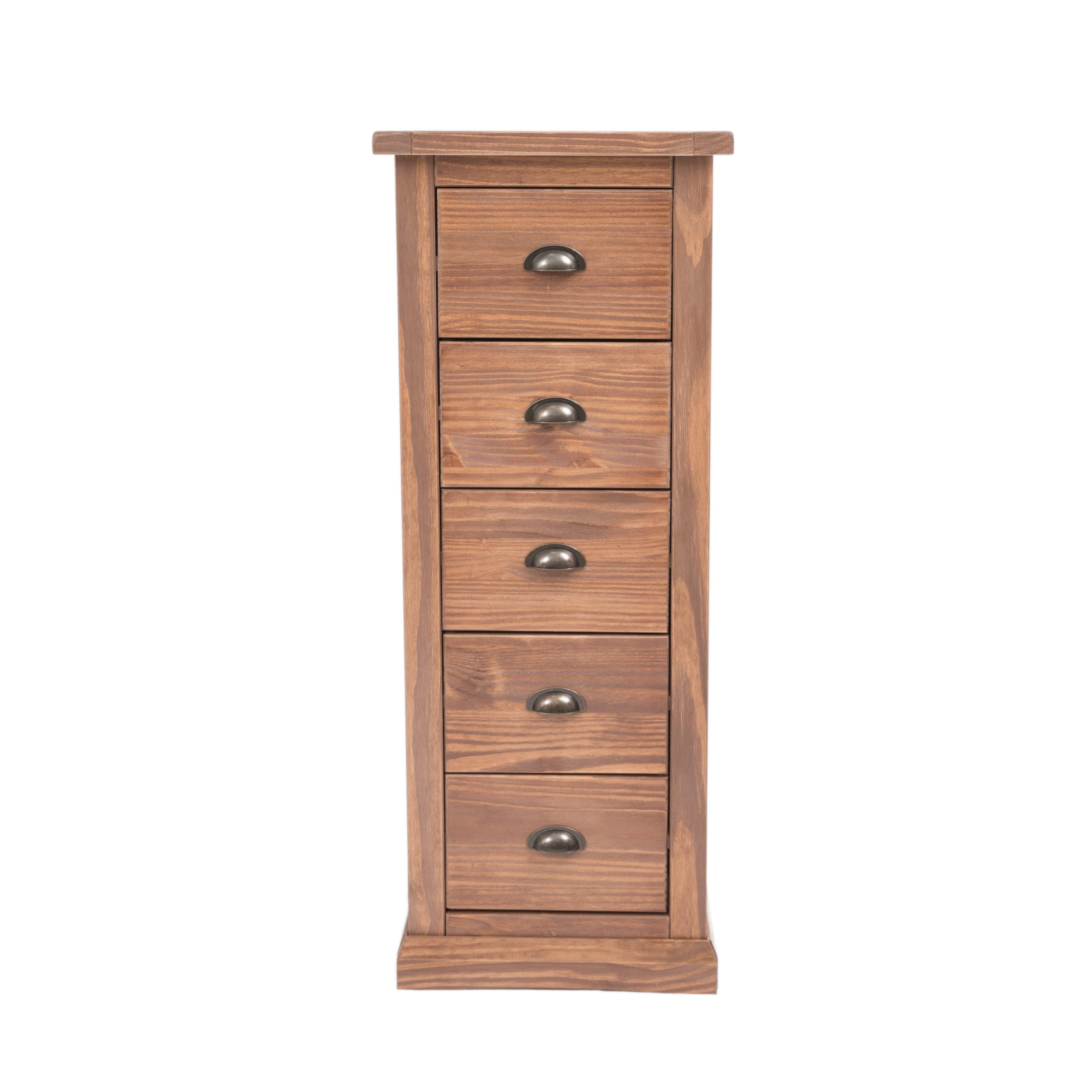 Cabinet Bits Tirolo 5 Drawer Narrow Chest of Drawers Brass Cup Handle in Brown