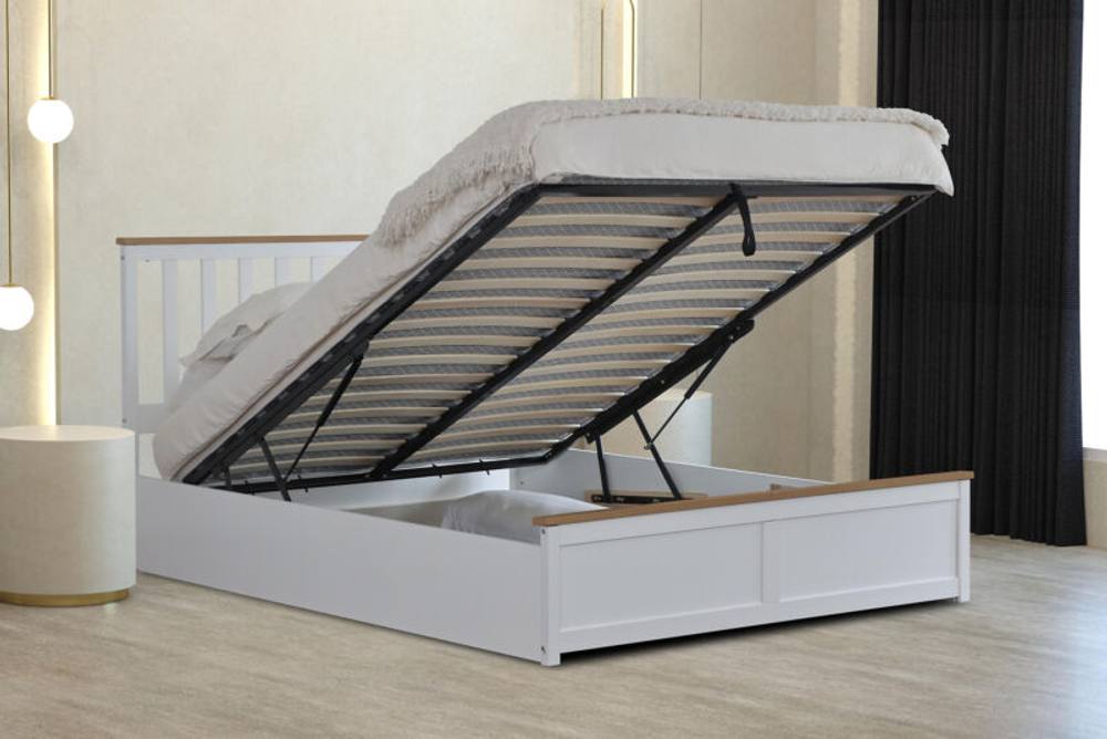 Comfy Living Ltd Wooden Ottoman Gas Lift Storage Bedframe in White