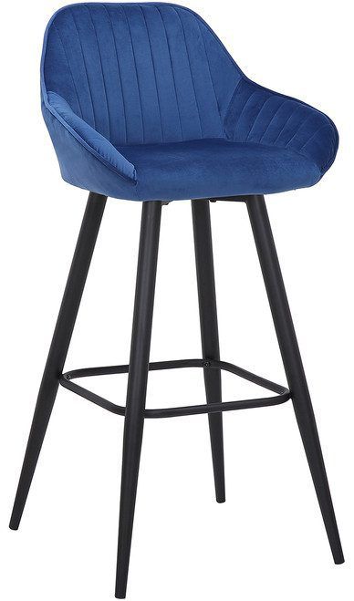 netfurniture Vulune Bar Stool Matt Velvet Seat - Blue
