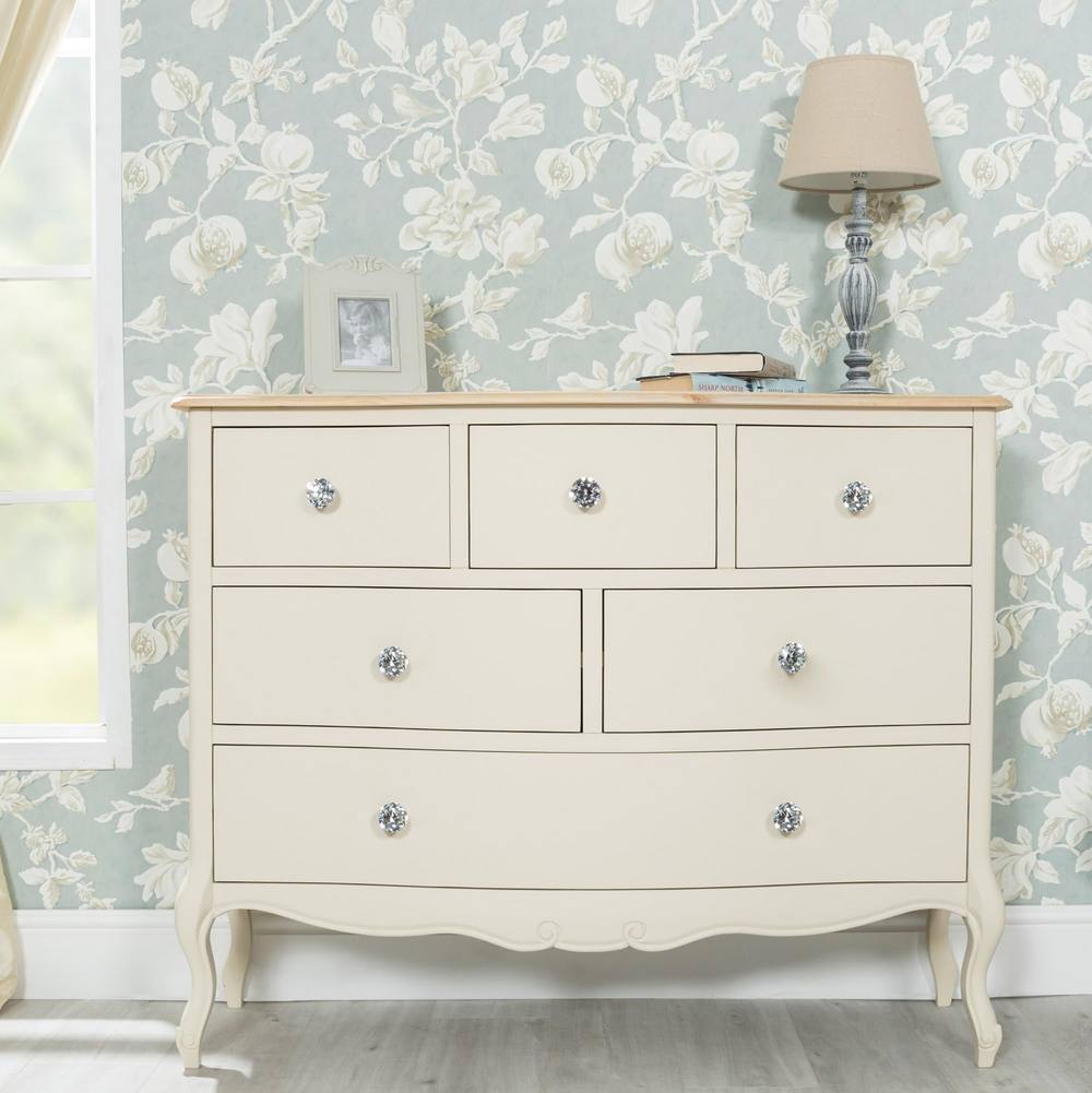 Statement Furniture Juliette Vintage Chic 6 Drawer Chest with Crystal Handles in Ivory