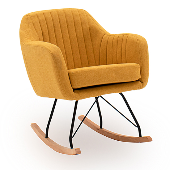 Katell Fabric Rocking Chair In Mustard With Wooden Base