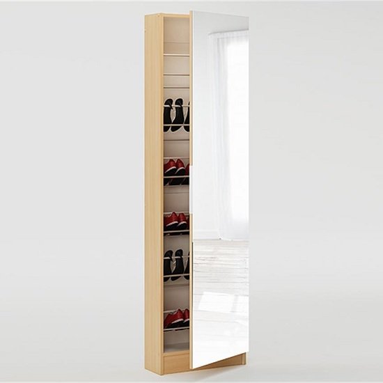 Steiner Mirrored Shoe Cabinet In Beech With 1 Door