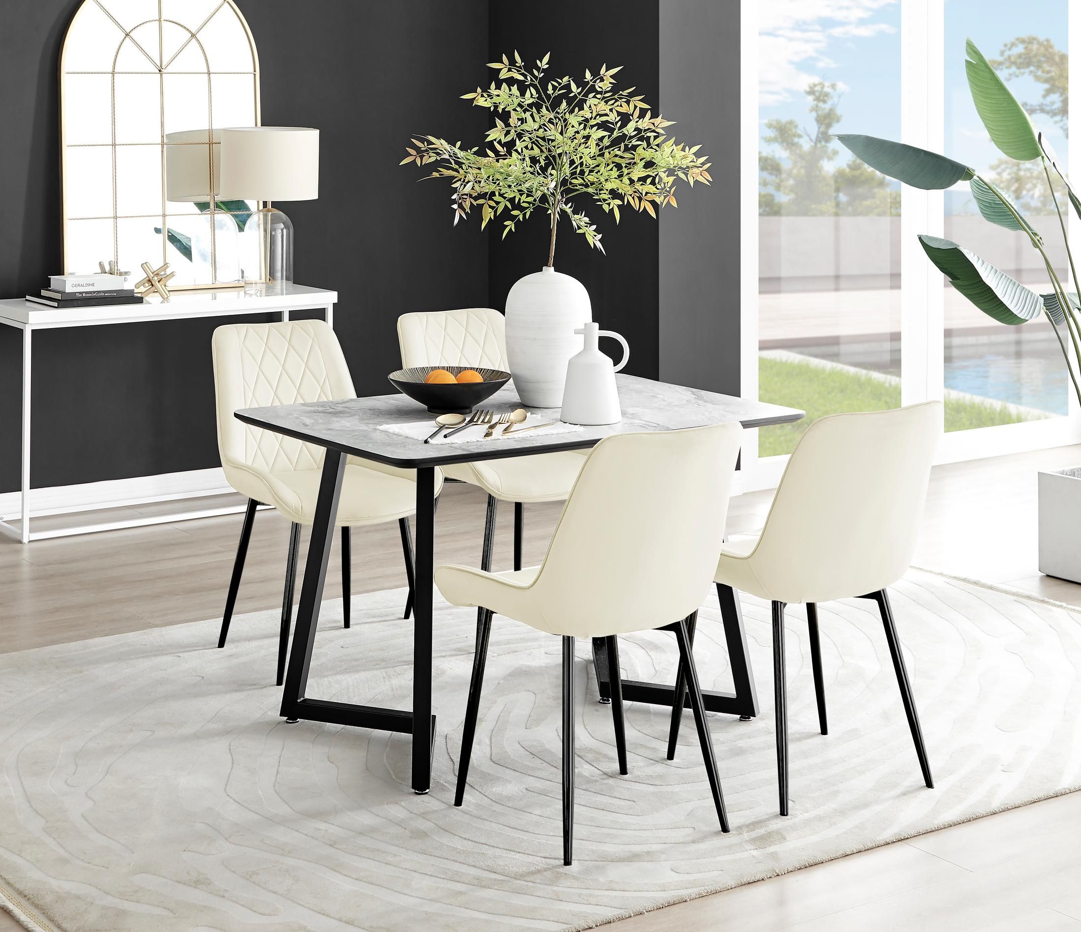 FurnitureboxUK Carson White Marble Effect Dining Table & 4 Pesaro Black Leg Chairs in Cream