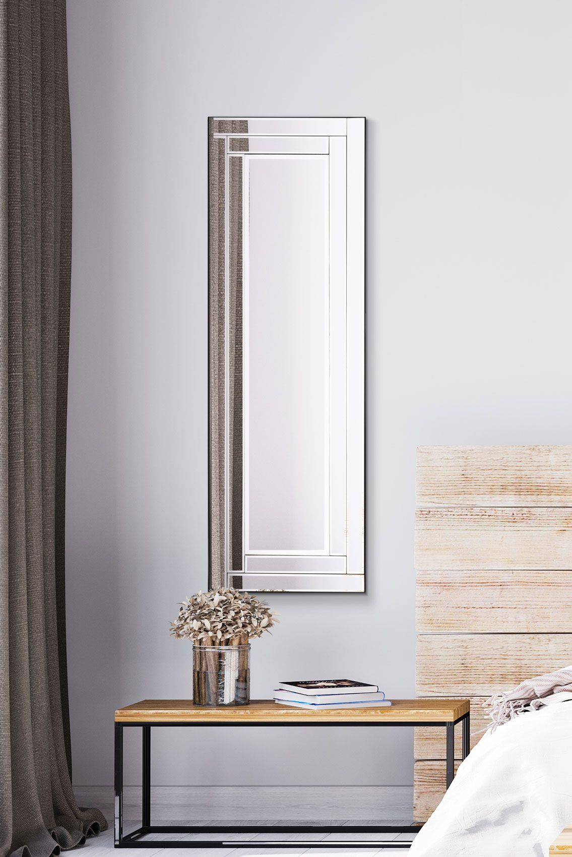 MirrorOutlet Luxford All Glass Bevelled Dress Mirror 120 x 40 CM in Silver