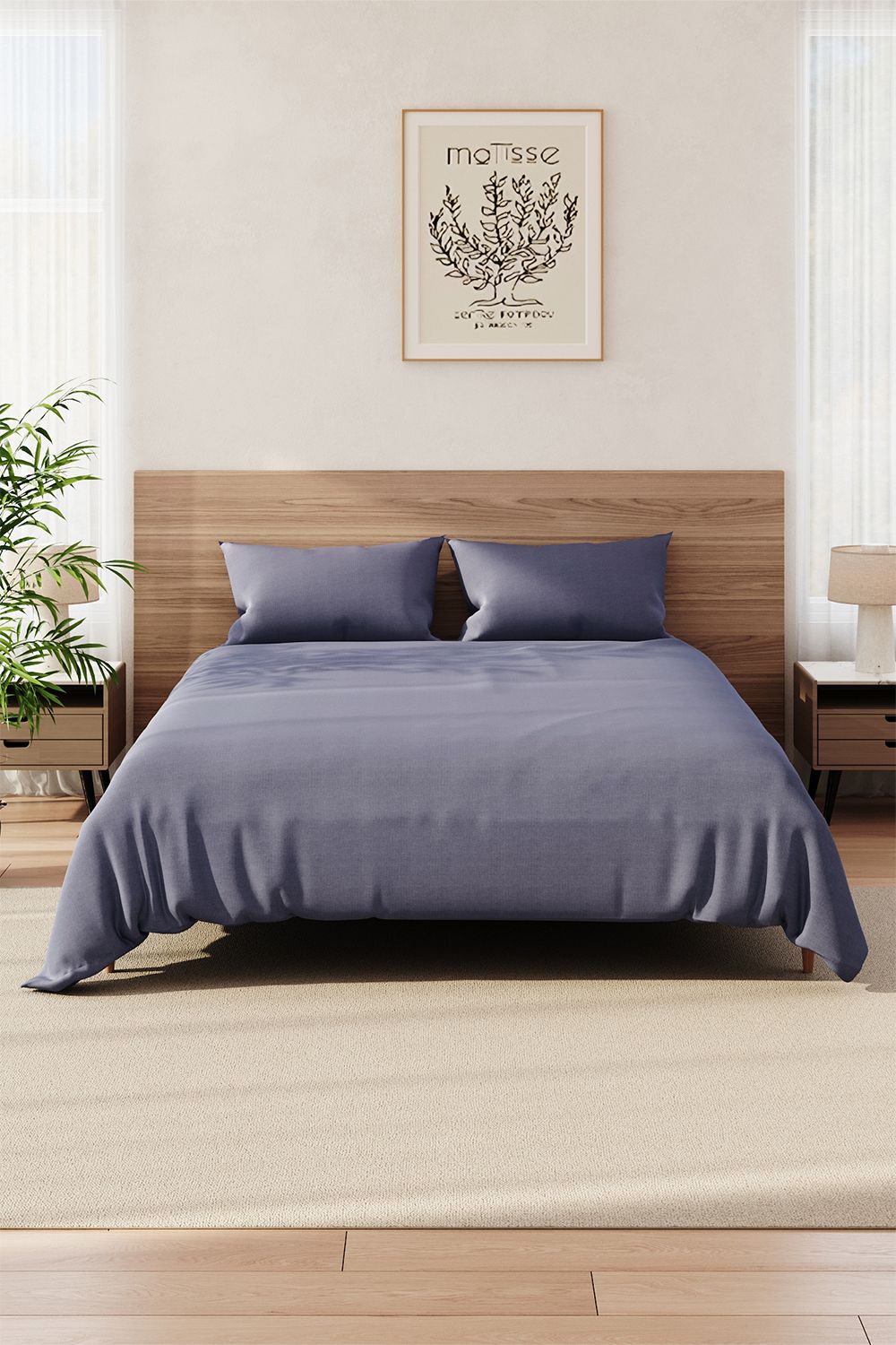 H&O Direct 4Pcs Simple Solid Color Brushed Flat Sheet Set for King-Bed in Grey