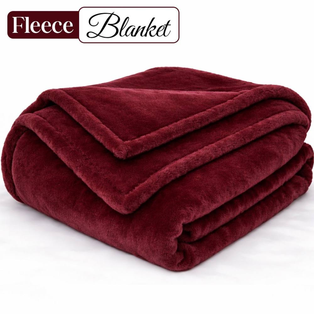 Pamposh Extra Large Flannel Fleece Blanket Reversible Bed & Sofa Throw in Burgundy