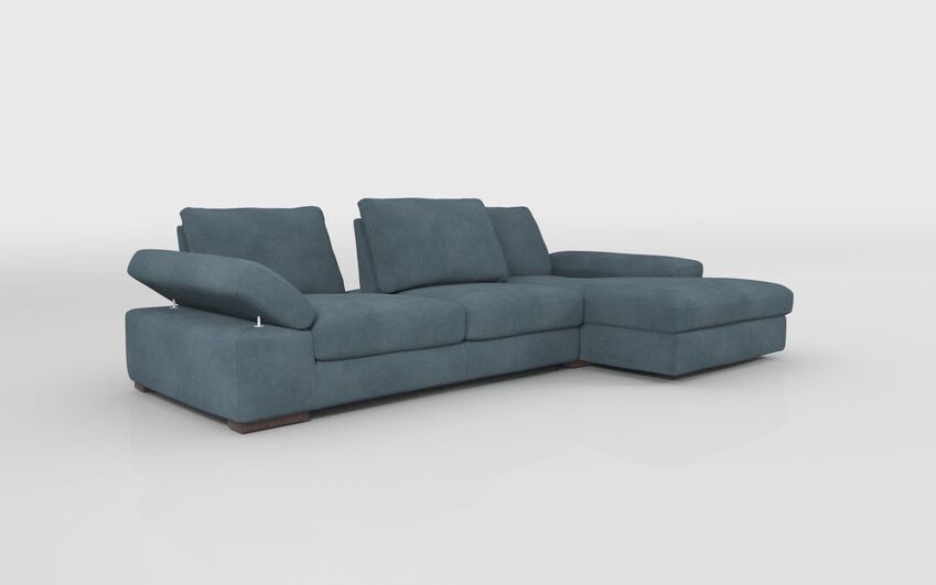 Blue Fabric Savazza 4 Seater Sofa with Adjustable Back Rest Right Hand Facing Lounger