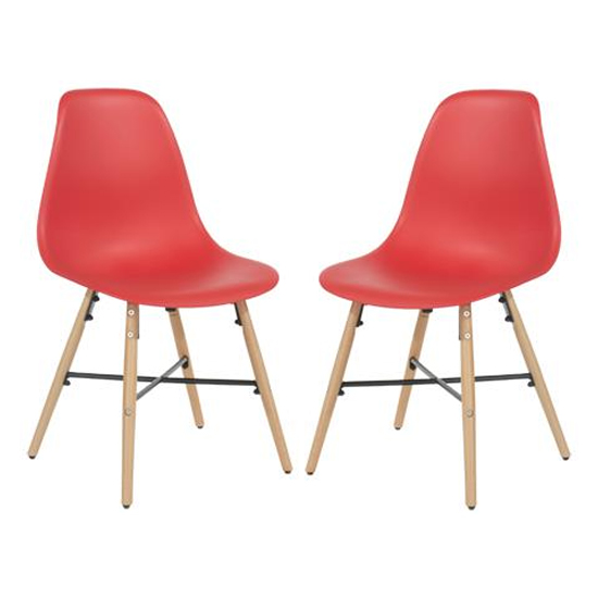 Arturo Red Bistro Chair In Pair With Oak Wooden Legs